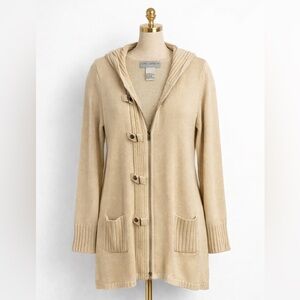Sag Harbor Hooded Cardigan Sweater Size M Cream Toggle Zip Front